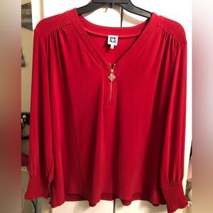 Anne Klein Red Blouse with Gold Accent
